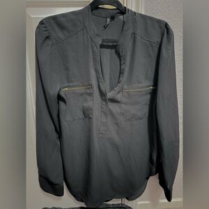 H&M Elegant Black Blouse with Zipper Accents